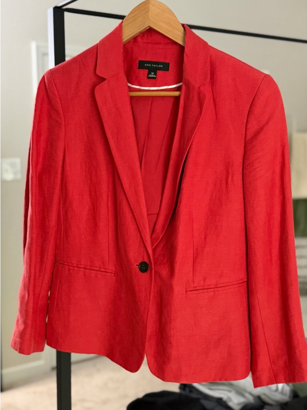 Ann Taylor Red Single-Button Tailored Linen Blend Blazer